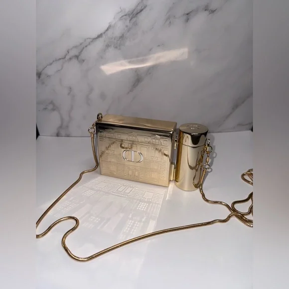 Christian Dior Gold Metal Minaudière Clutch Crossbody w/ Lipstick Case – GWP - Picture 3 of 7